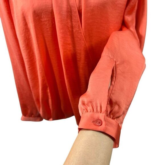 Vince Long Sleeve Blouse Coral Draped Front Size 10 Medium - Picture 5 of 14